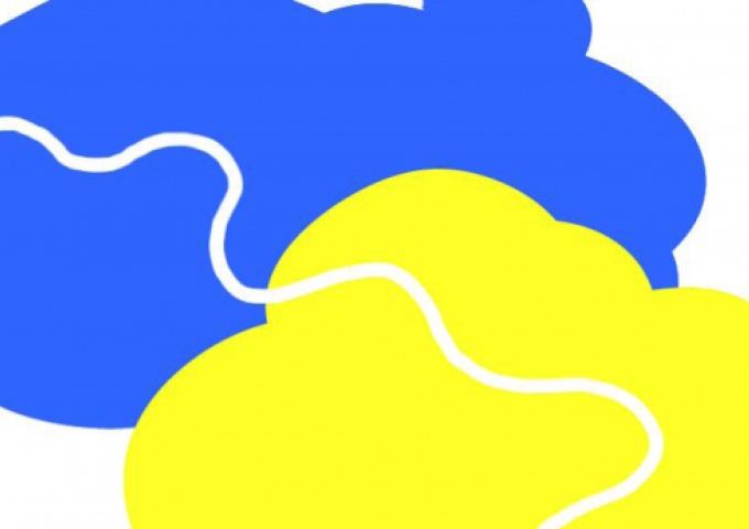 Blaue und gelbe Form überschneiden sich