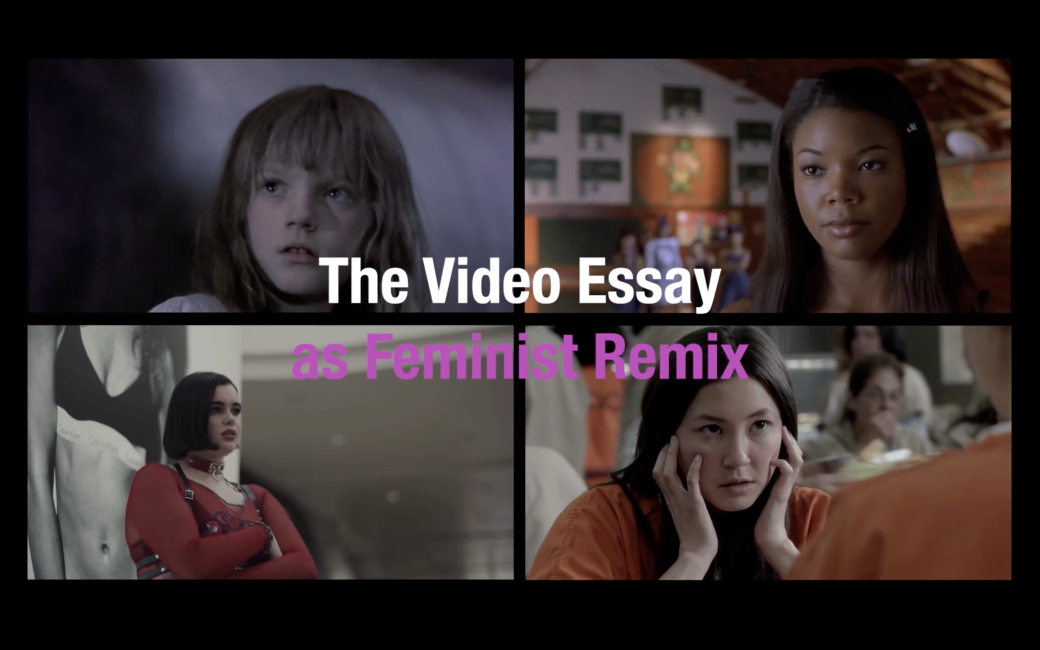 Bildschirmaufnahme des Titelbides eines Videoessays mit 4 Bildschiraufnamhen von Serien, die weibliche Schauspielerinnen zeigen und dem Titel des Videoessays in weißer und pinker Schrift